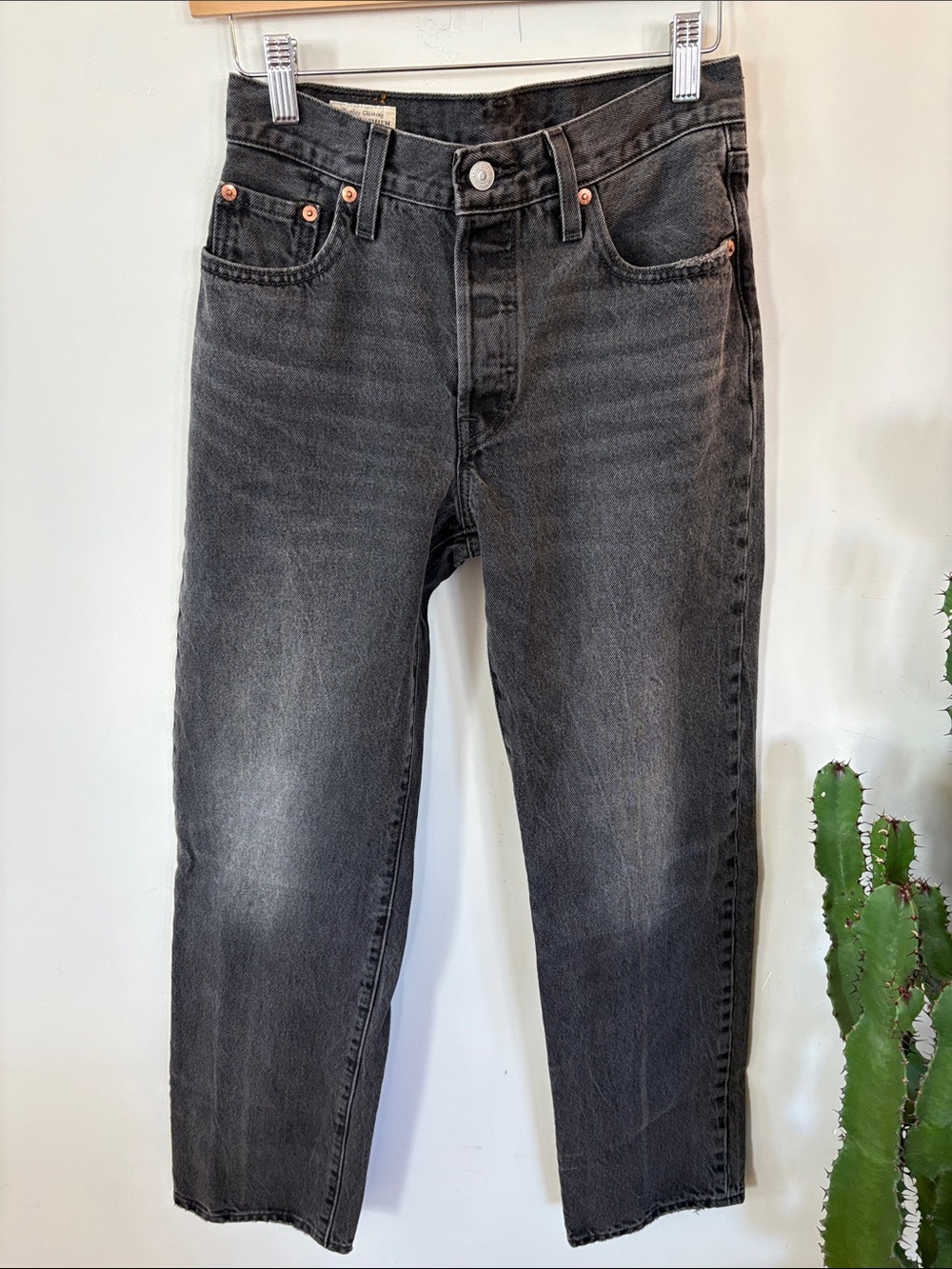 Levi’s High Waist Button Fly Washed Black Straight-Leg Jeans